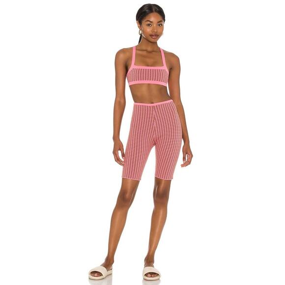 B30 Tropic of C Knit Houndstooth Set Womens Small Crop Top Biker Shorts Resort - Picture 1 of 7